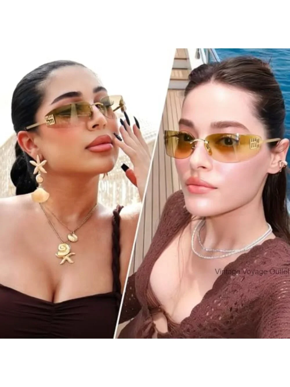 Rimless Wrap Around Sunglasses with UV Protection